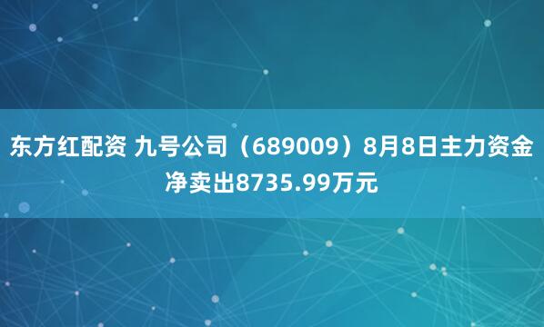 东方红配资 九号公司（689009）8月8日主力资金净卖出8735.99万元