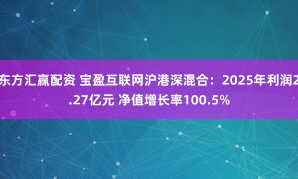 东方汇赢配资 宝盈互联网沪港深混合：2025年利润2.27亿元 净值增长率100.5%